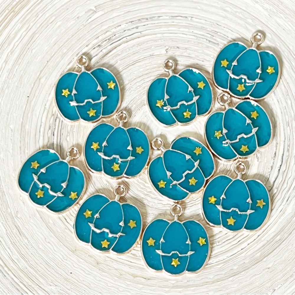10 Pc Halloween Pumpkin Charms | Gold Enamel Charms for Jewelry Making & Crafts